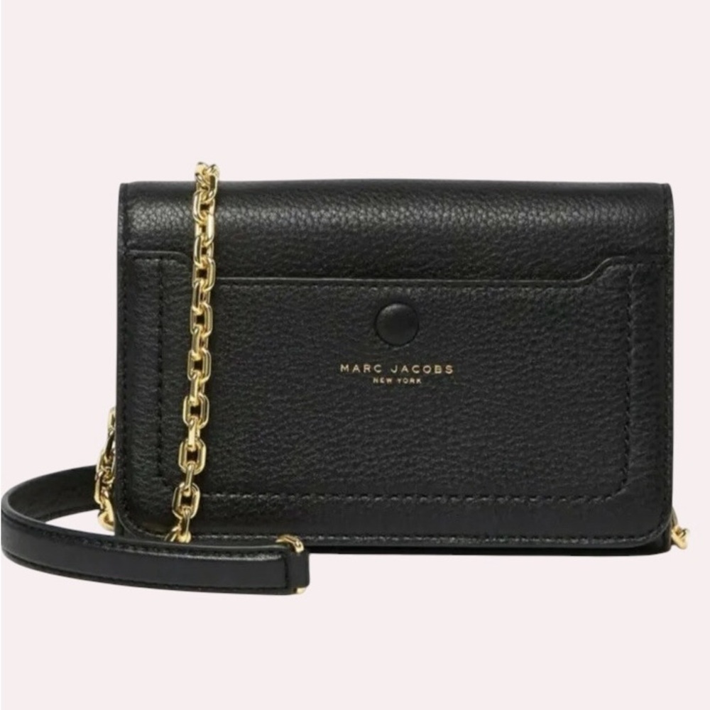 Marc Jacobs Empire City Black Pebbled Leather Crossbody with Gold Chain EUC